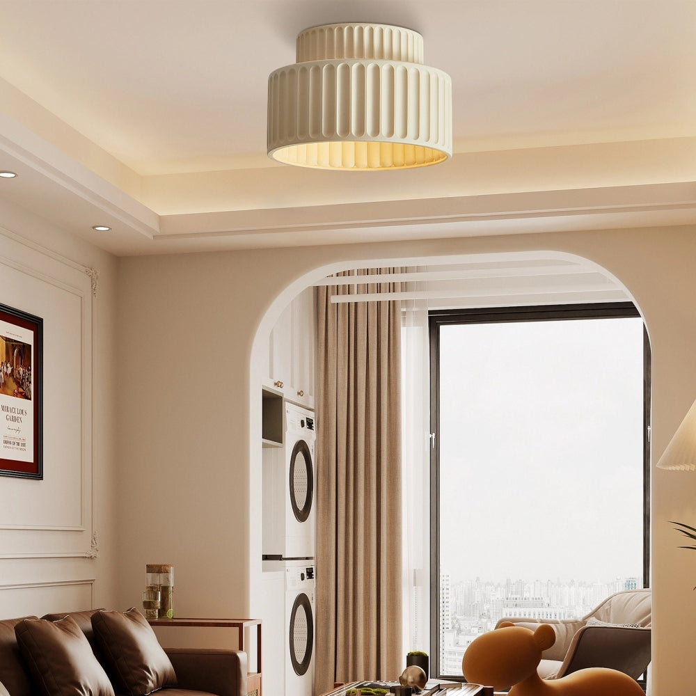 Ribbed Resin Ceiling Light E27 White Compact Retro Design Lamp For Living Room | Temsk