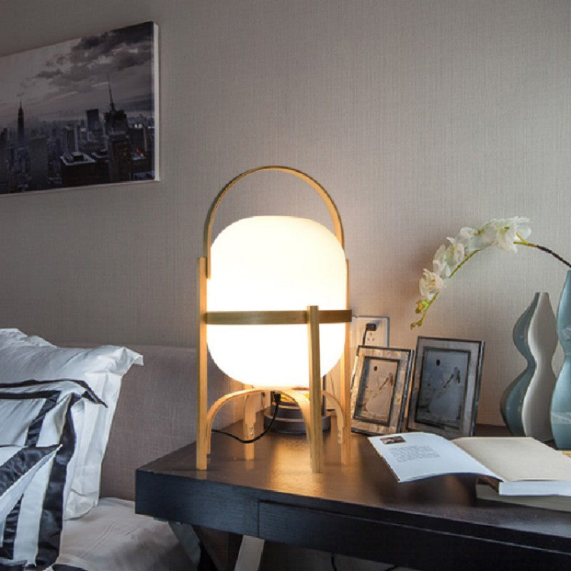 LumaNova Two Tone Wood Basket Table Lamp With Opal Glass Shade | Temsk