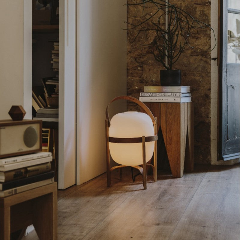 LumaNova Two Tone Wood Basket Table Lamp With Opal Glass Shade | Temsk