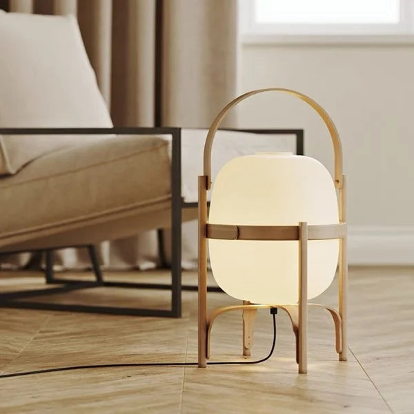 LumaNova Two Tone Wood Basket Table Lamp With Opal Glass Shade | Temsk