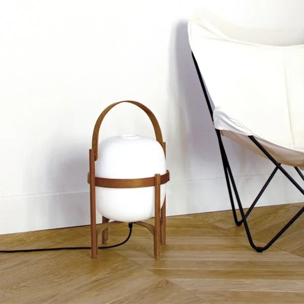 LumaNova Two Tone Wood Basket Table Lamp With Opal Glass Shade | Temsk