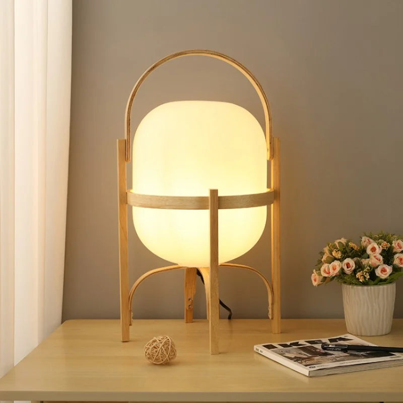 LumaNova Two Tone Wood Basket Table Lamp With Opal Glass Shade | Temsk