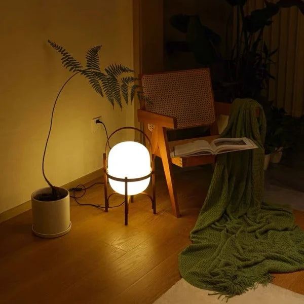 LumaNova Two Tone Wood Basket Table Lamp With Opal Glass Shade | Temsk