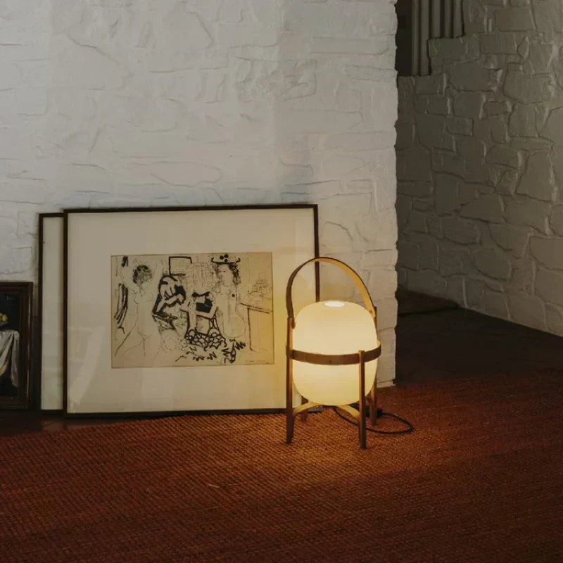 LumaNova Two Tone Wood Basket Table Lamp With Opal Glass Shade | Temsk