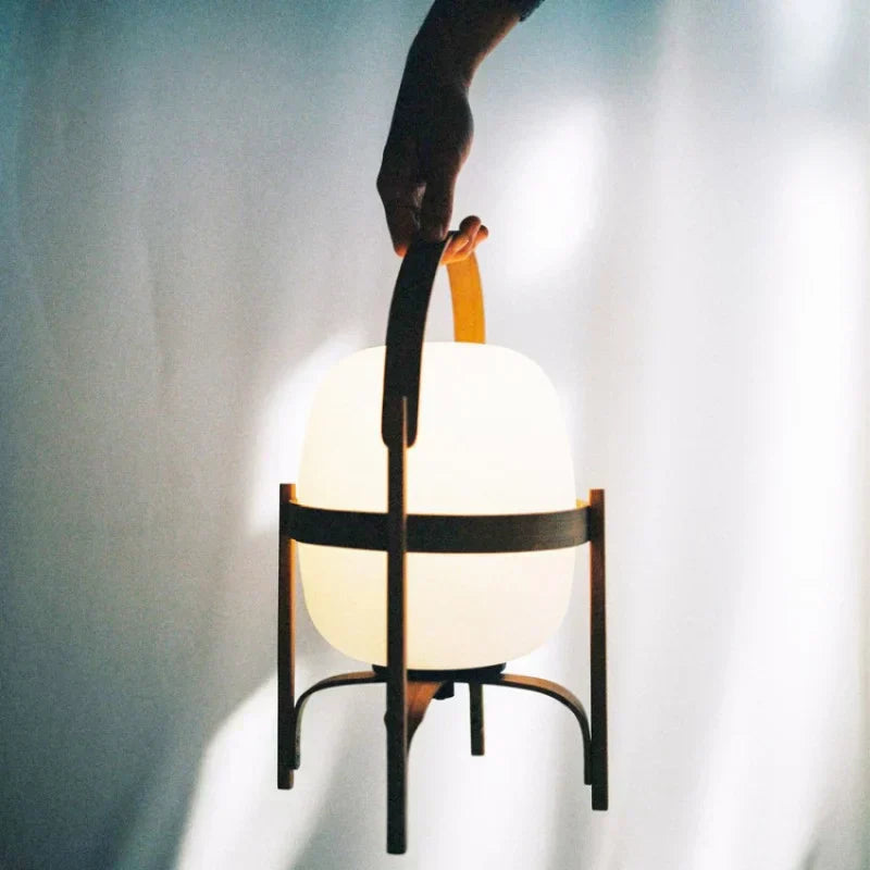 LumaNova Two Tone Wood Basket Table Lamp With Opal Glass Shade | Temsk