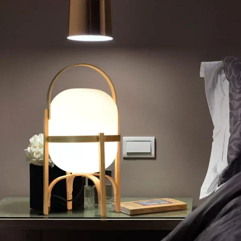 LumaNova Two Tone Wood Basket Table Lamp With Opal Glass Shade | Temsk