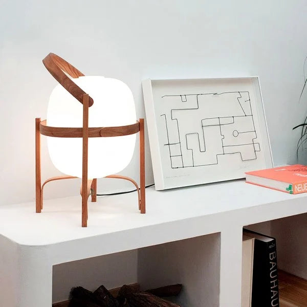 LumaNova Two Tone Wood Basket Table Lamp With Opal Glass Shade | Temsk