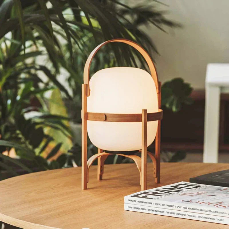 LumaNova Two Tone Wood Basket Table Lamp With Opal Glass Shade | Temsk