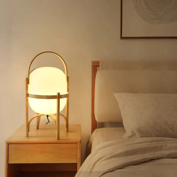 LumaNova Two Tone Wood Basket Table Lamp With Opal Glass Shade | Temsk