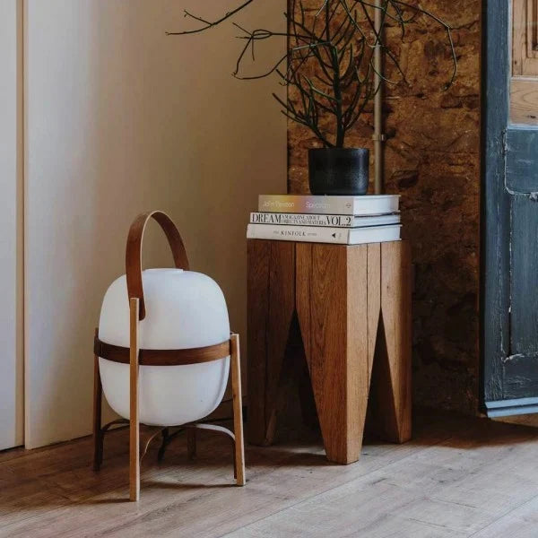 LumaNova Two Tone Wood Basket Table Lamp With Opal Glass Shade | Temsk