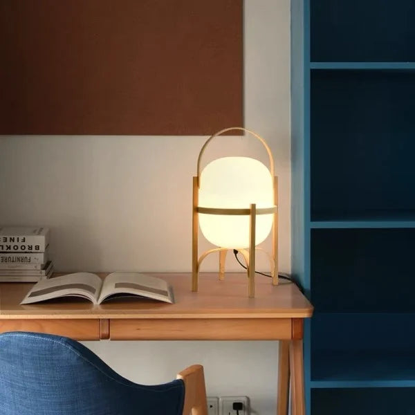 LumaNova Two Tone Wood Basket Table Lamp With Opal Glass Shade | Temsk