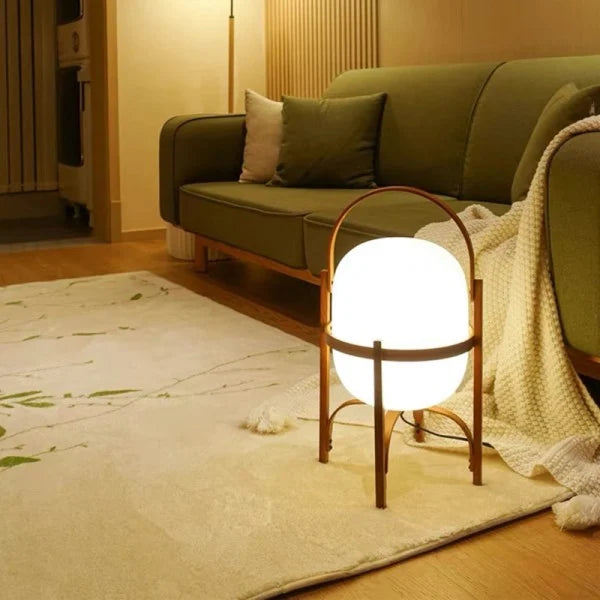 LumaNova Two Tone Wood Basket Table Lamp With Opal Glass Shade | Temsk