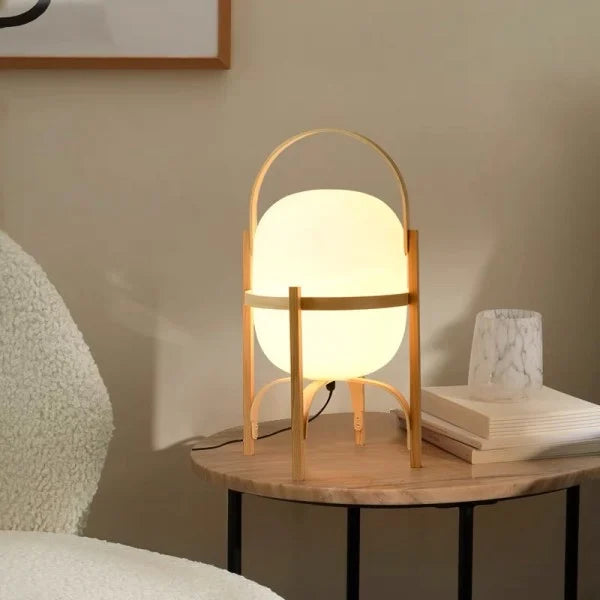 LumaNova Two Tone Wood Basket Table Lamp With Opal Glass Shade | Temsk