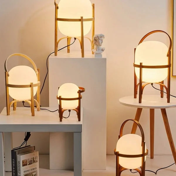 LumaNova Two Tone Wood Basket Table Lamp With Opal Glass Shade | Temsk