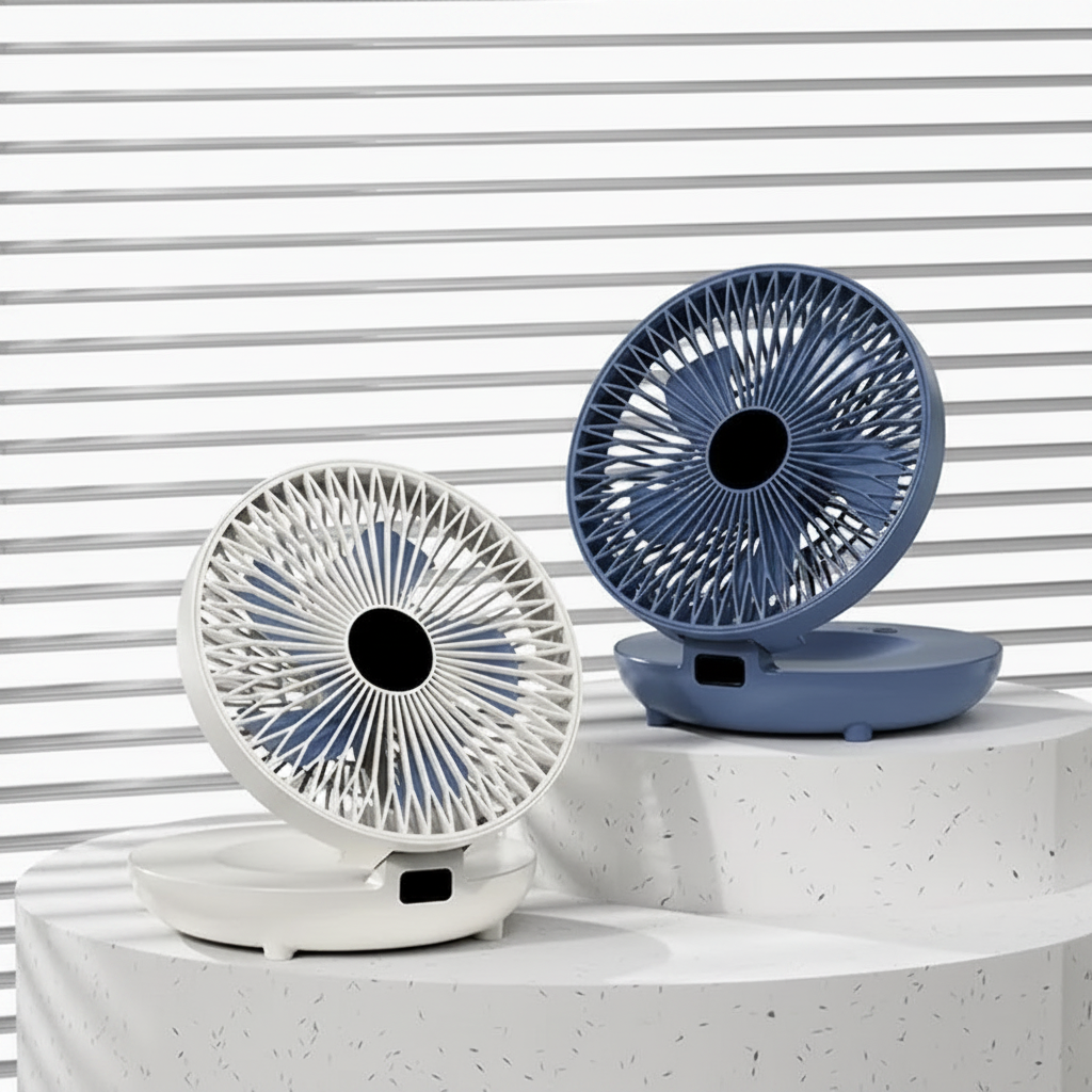Faltbarer tragbarer oszillierender Tischventilator mit Netzschutz | Temsk