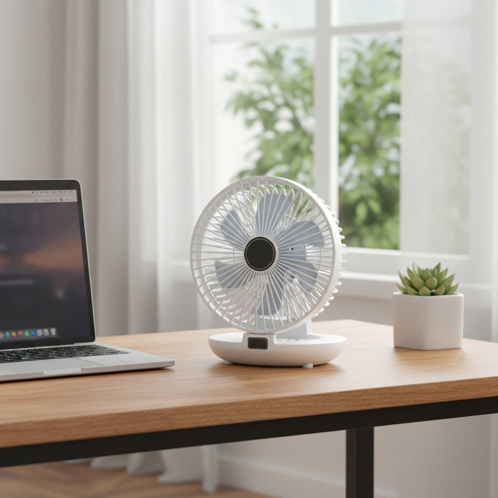 Faltbarer tragbarer oszillierender Tischventilator mit Netzschutz | Temsk