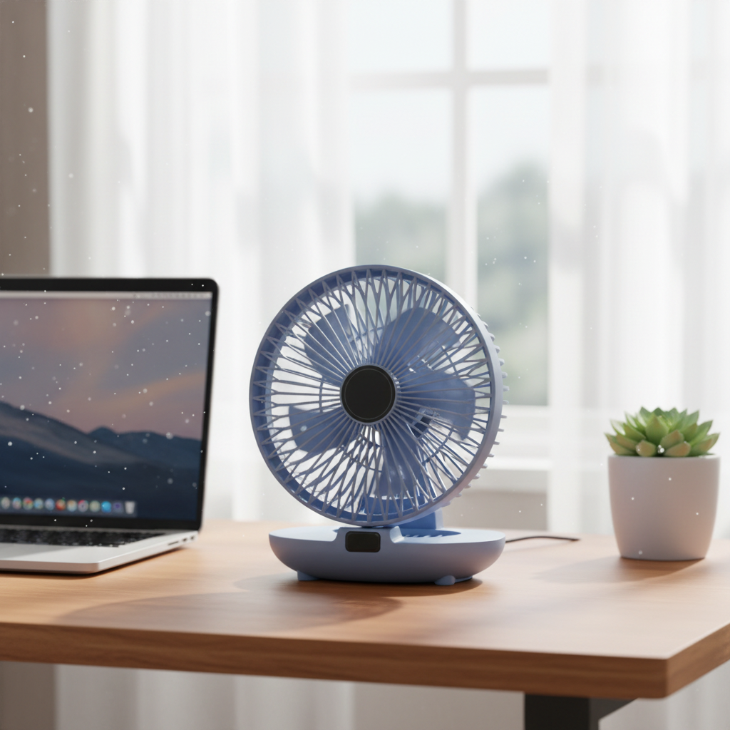 Faltbarer tragbarer oszillierender Tischventilator mit Netzschutz | Temsk