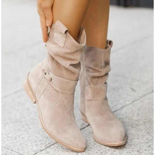 Elara Low Heel Ankle Boots With Suede Finish For Classic Style | Temsk