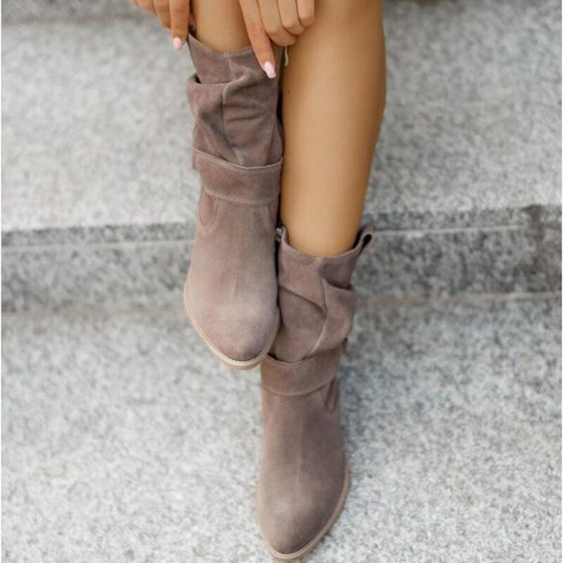 Elara Low Heel Ankle Boots With Suede Finish For Classic Style | Temsk