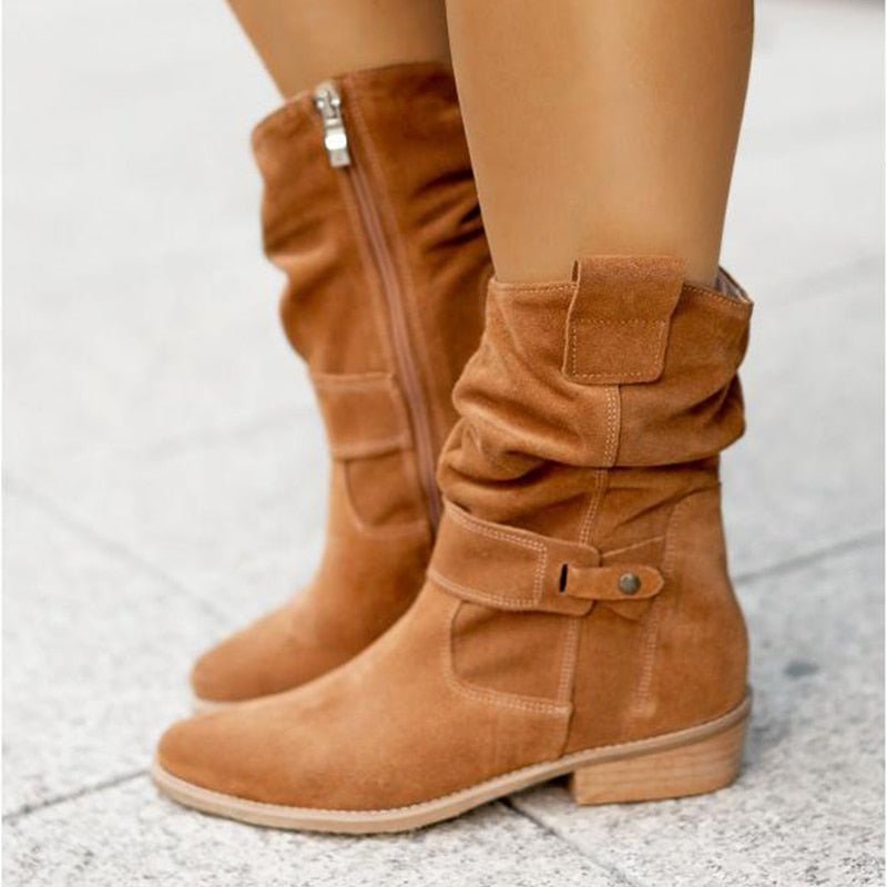 Elara Low Heel Ankle Boots With Suede Finish For Classic Style | Temsk