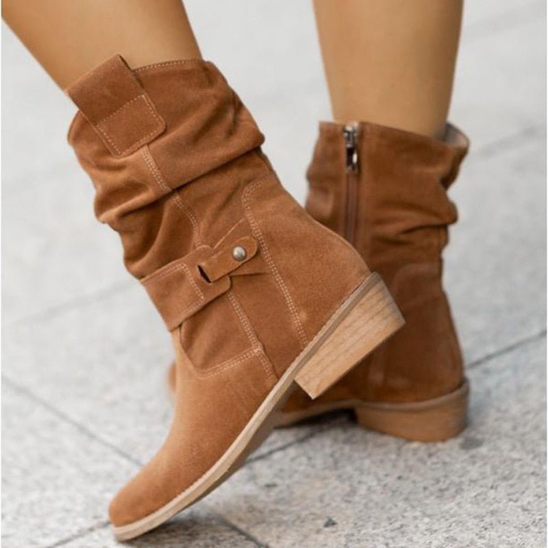 Elara Low Heel Ankle Boots With Suede Finish For Classic Style | Temsk