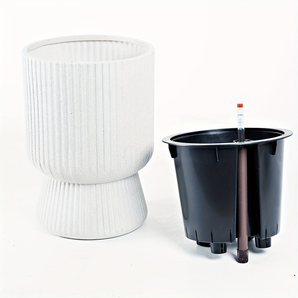 Weißer Selbstbewässerungspflanzer mit Weinglas-Design und Wasserstandsanzeige | Temsk