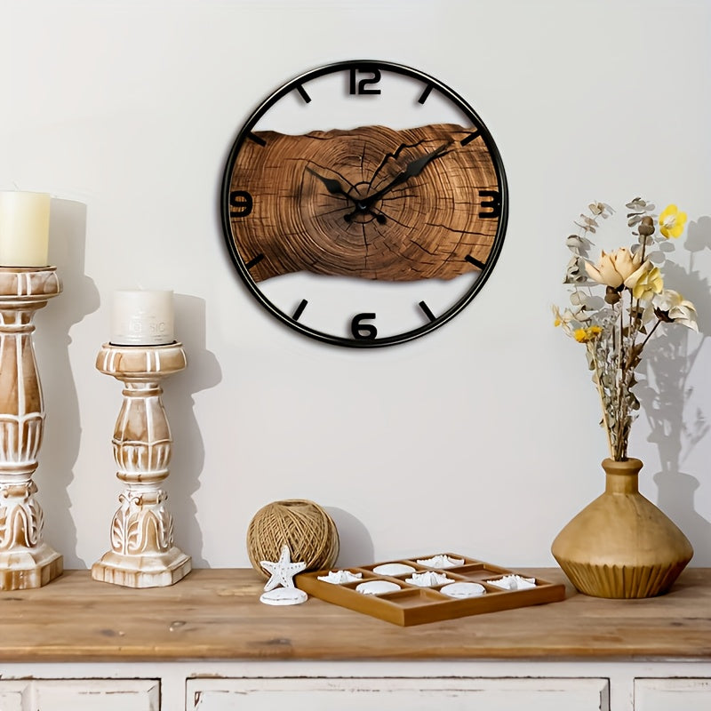 Rustikale Wand-Uhr mit Baumstamm-Muster und natürlicher Holzoberfläche | Temsk