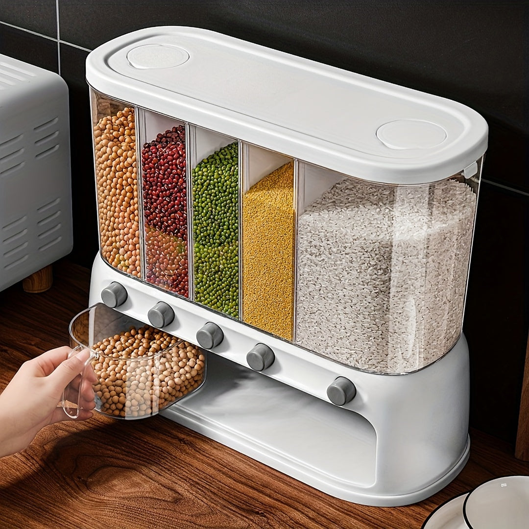 Airtight Five-Compartment Grain Storage Bin For Pantry Organization | Temsk
