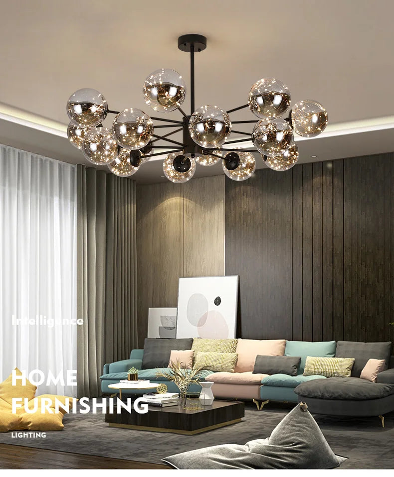 LumenVale Glass Sphere Chandelier For Timeless Living Areas | Temsk