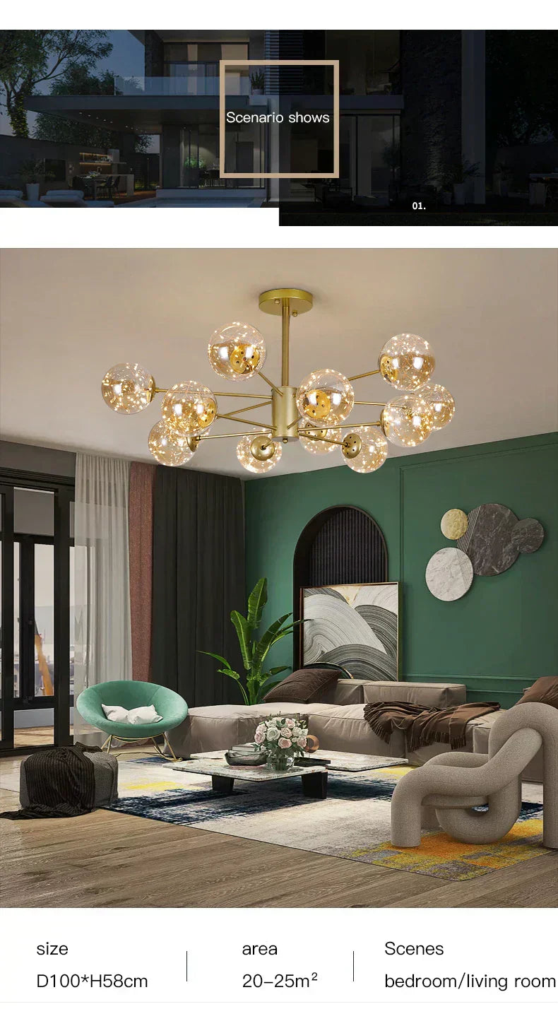 LumenVale Glass Sphere Chandelier For Timeless Living Areas | Temsk