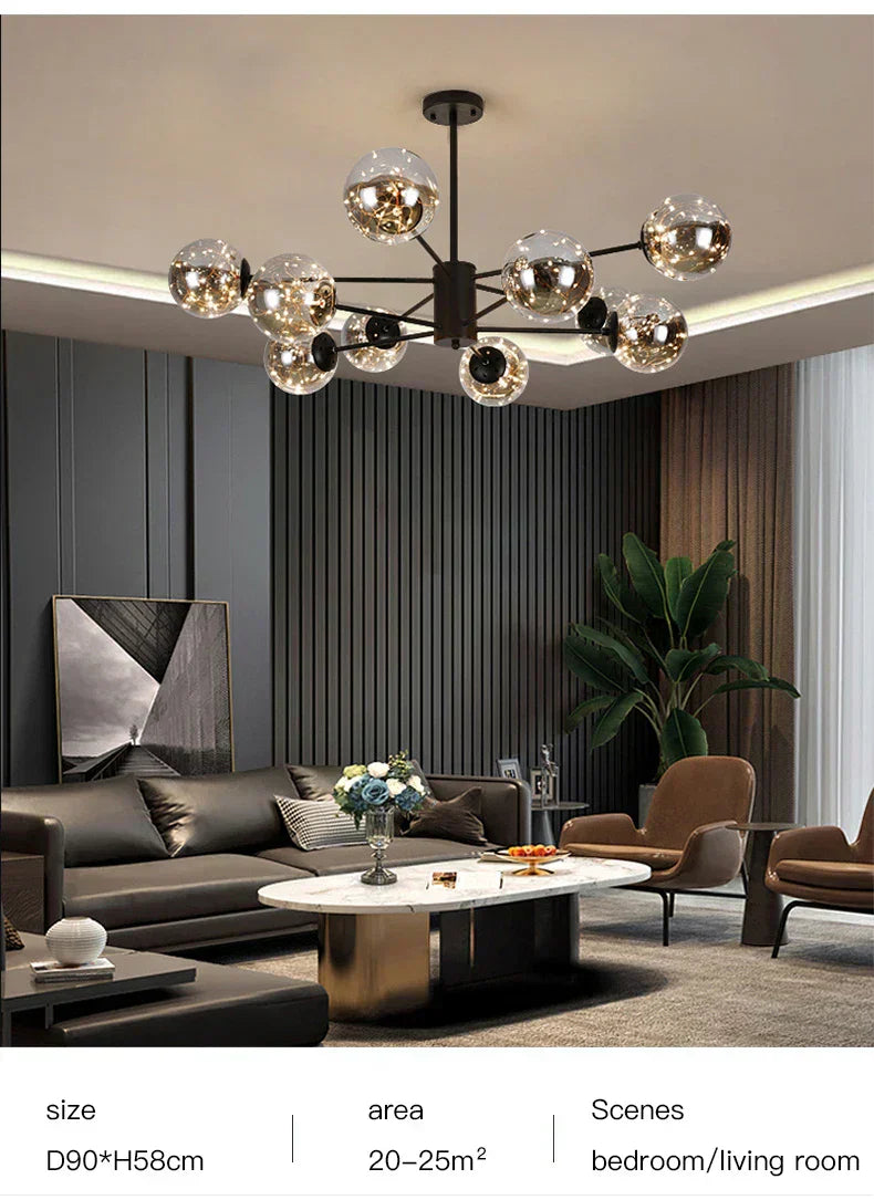 LumenVale Glass Sphere Chandelier For Timeless Living Areas | Temsk