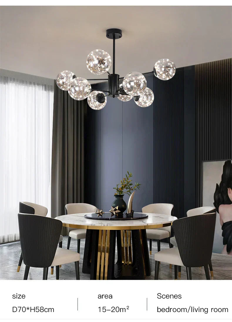 LumenVale Glass Sphere Chandelier For Timeless Living Areas | Temsk