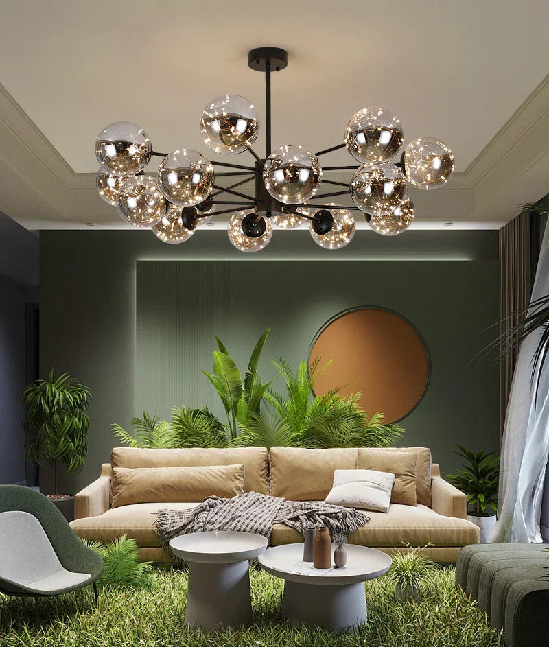 LumenVale Glass Sphere Chandelier For Timeless Living Areas | Temsk