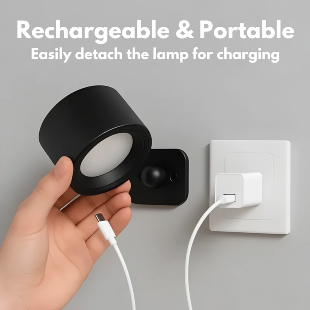 Verstellbare Wandleuchte mit magnetischer Halterung und wiederaufladbarer LED | Temsk