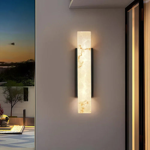 Luz de Parede Exterior em Mármore Asteros com Acabamento em Aço Inoxidável Escovado IP65 | Temsk