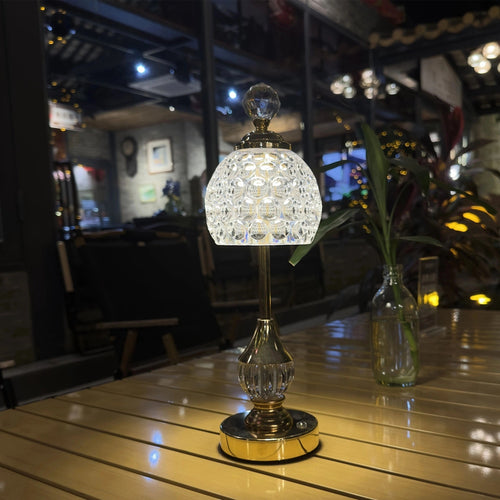 Crystal Touch Bedside Table Lamp With Gold Base And Rechargeable LED Light | Temsk
