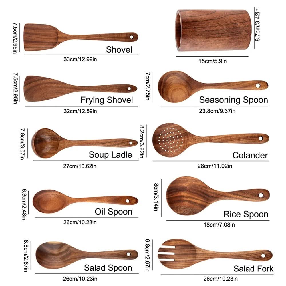Teak Kitchen Utensil Set For Elegant Cooking In Modern Kitchen | Temsk