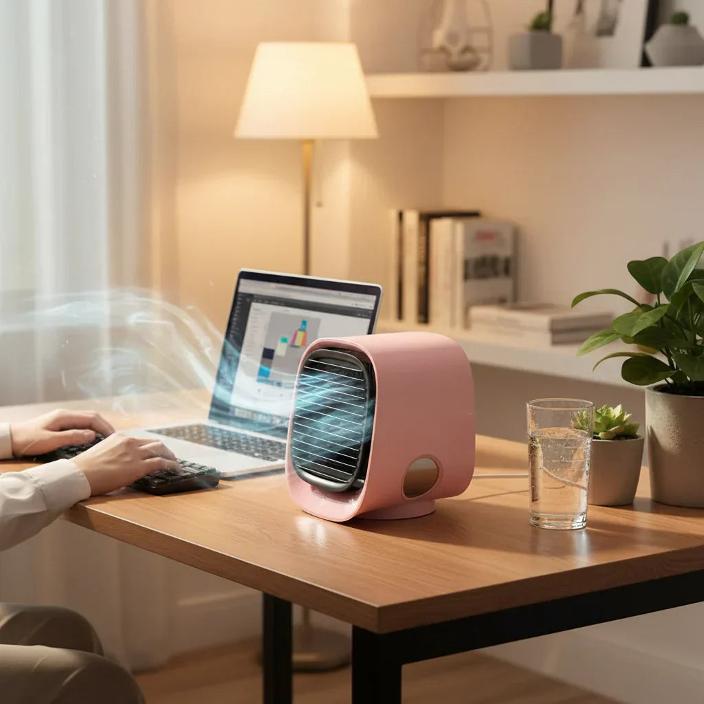Verdunstungskühler Tischventilator mit USB-Nebel-Spray für Zuhause und Büro | Temsk