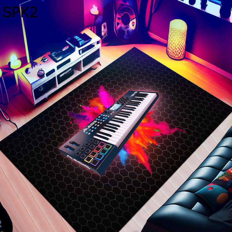 Aurora Vintage Guitar Print Area Rug With Soft Flannel And Non Slip Backing | Temsk