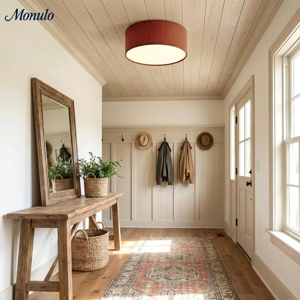Linen Shade Drum Ceiling Light, Diameter 30/45 Cm, Scandinavian Modern Living Room Lamp | Temsk