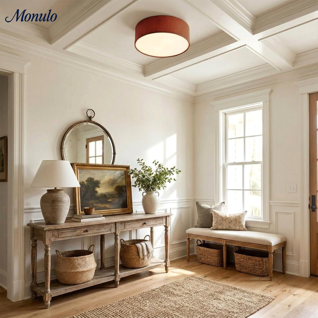 Linen Shade Drum Ceiling Light, Diameter 30/45 Cm, Scandinavian Modern Living Room Lamp | Temsk