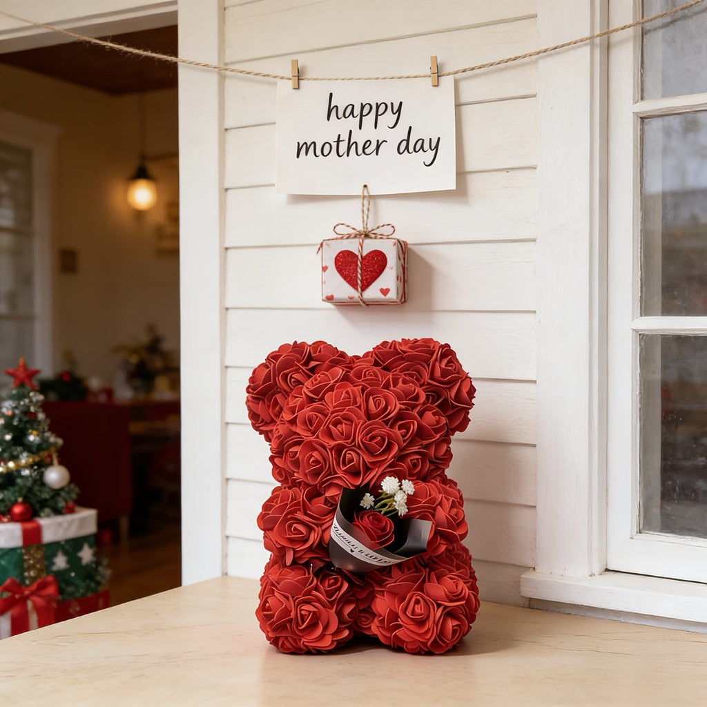 Mother's Day Rose Bear Decor For Tabletop Keepsake | Temsk