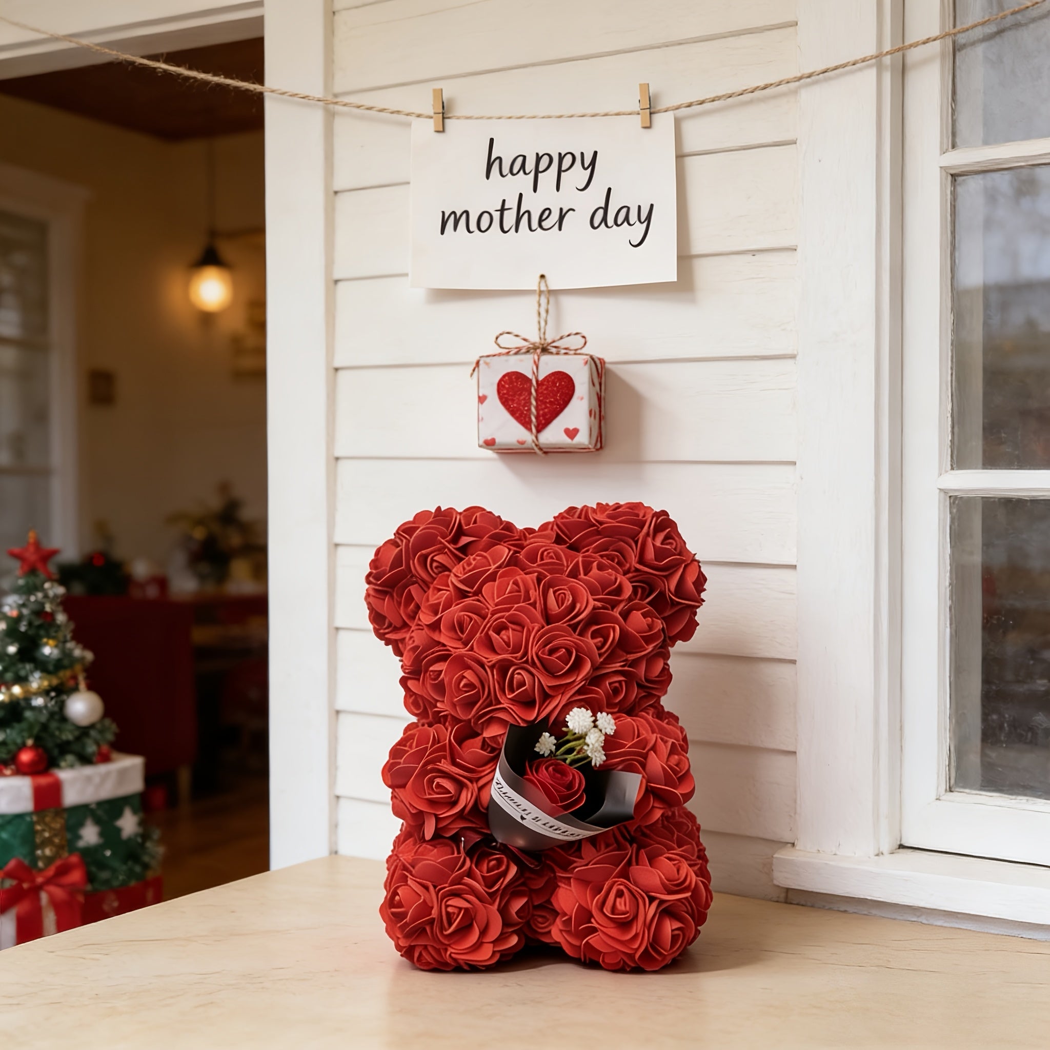 Mother's Day Rose Bear Decor For Tabletop Keepsake | Temsk