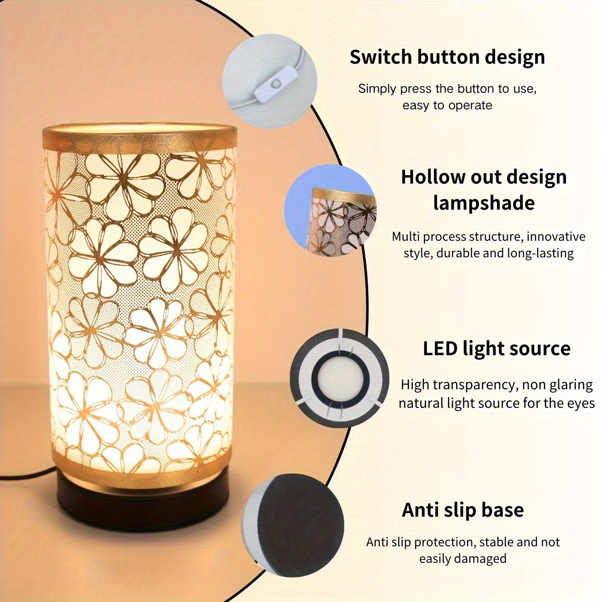 Florale USB-Tischlampe mit warmem Umgebungslicht für Wohnräume | Temsk