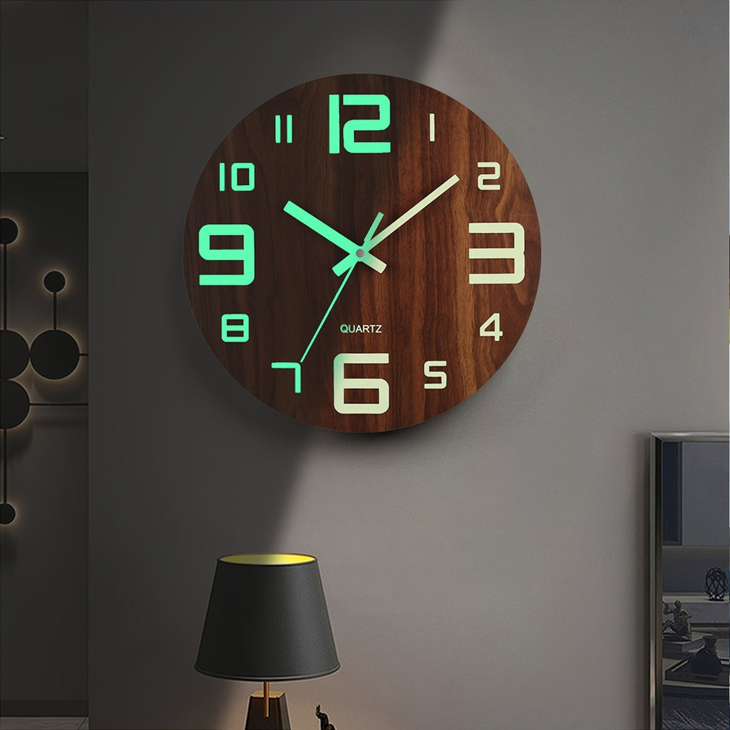 Wanduhr aus Walnussholz mit leuchtendem Glow und geräuschlosem Quarzwerk | Temsk