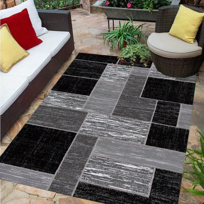 Coastal Outdoor-Teppich mit Gittermuster in Schwarz und Grau | Temsk