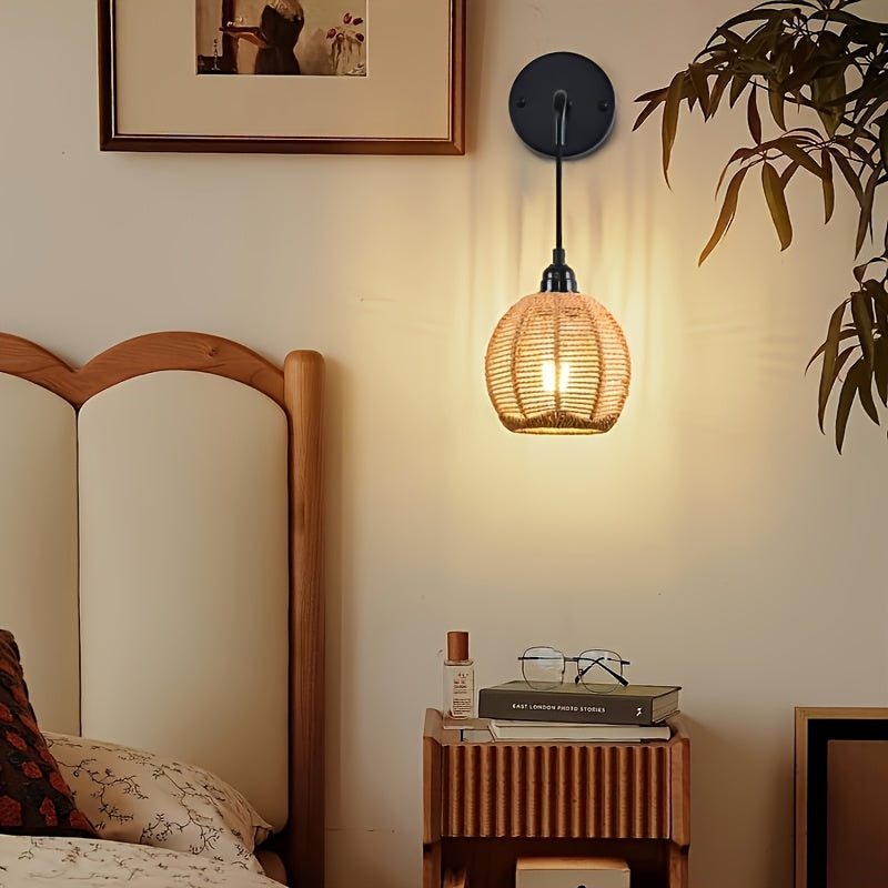 Handgewebte Rattan-Wandleuchte für Schlafzimmer und Wohnzimmer | Temsk