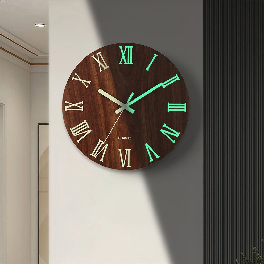 Wanduhr aus Walnussholz mit leuchtendem Glow und geräuschlosem Quarzwerk | Temsk