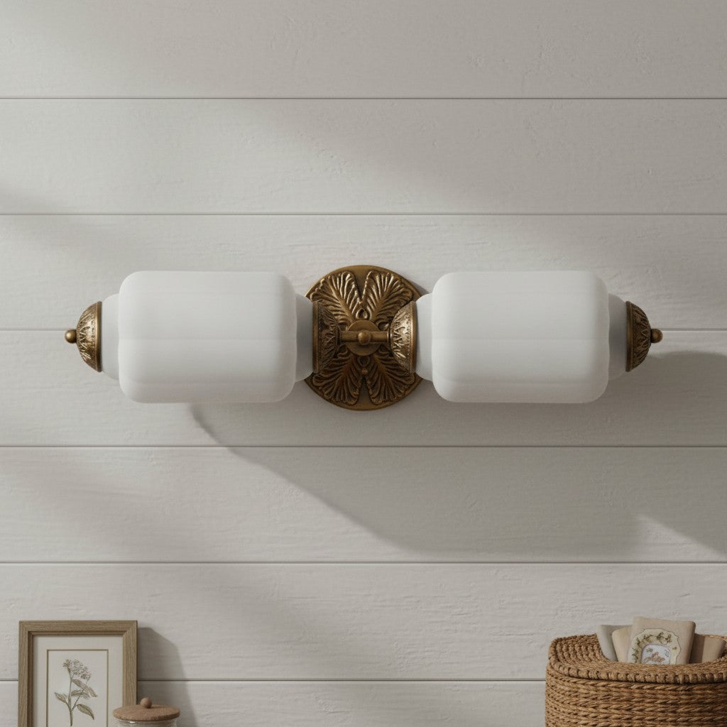 Vintage art deco mælkeglas væglampe til badeværelse | Temsk