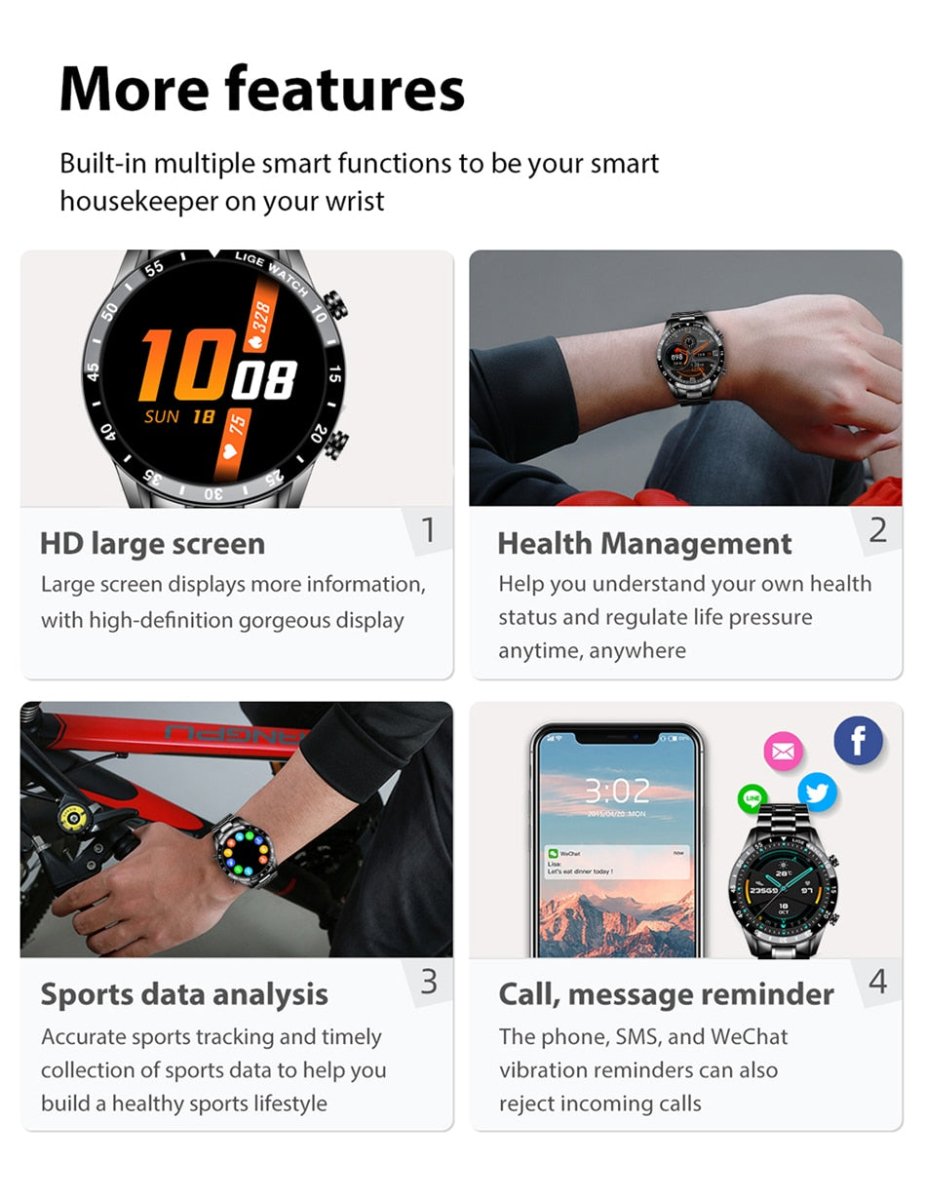 Aurelian Luxury Bluetooth Smartwatch With Full Touchscreen and Stainless Steel Band | Temsk